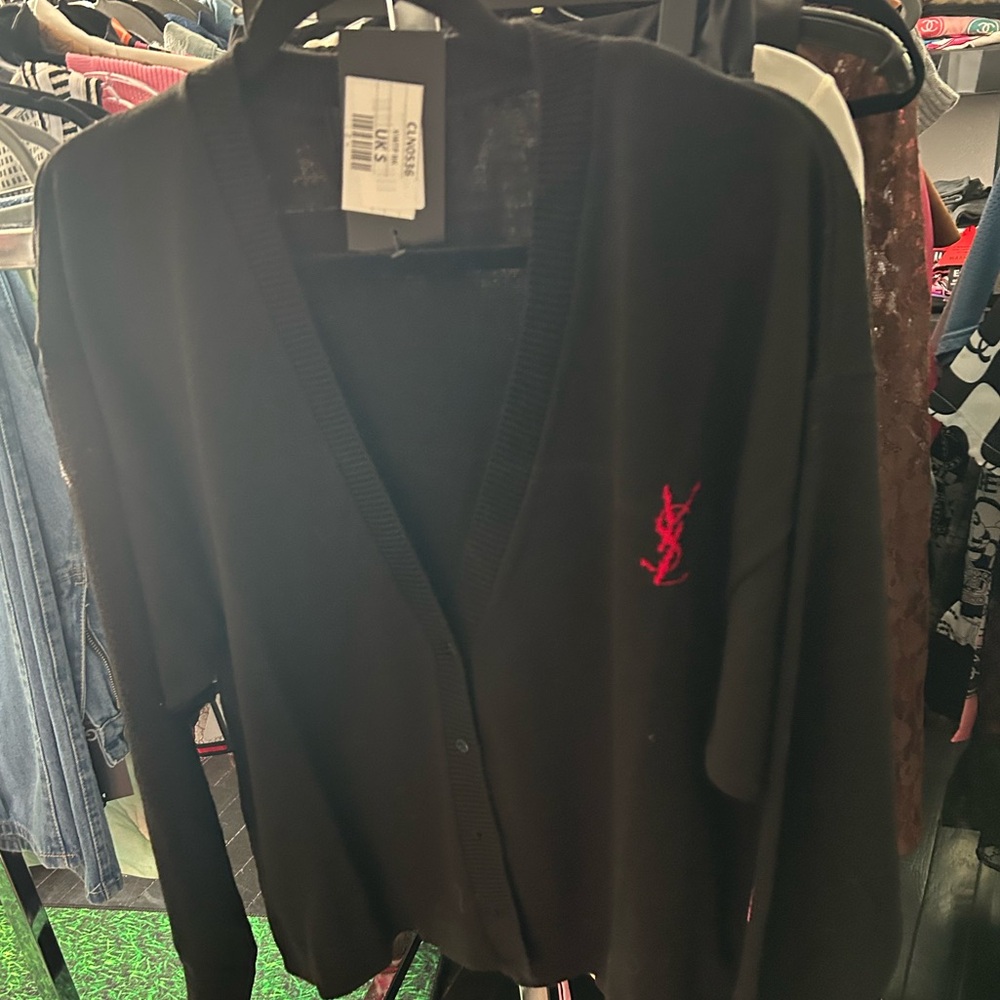 YSL Black Cardigan with Red Logo